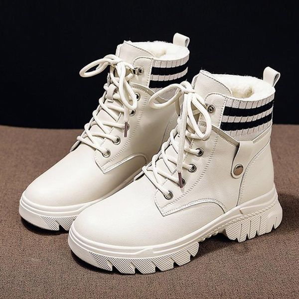 

moxxy толстые плюша снег зима boots женщин 2020 новая платформа кожа combat boots теплый меховой носок лодыжки для женщин обувь, Black