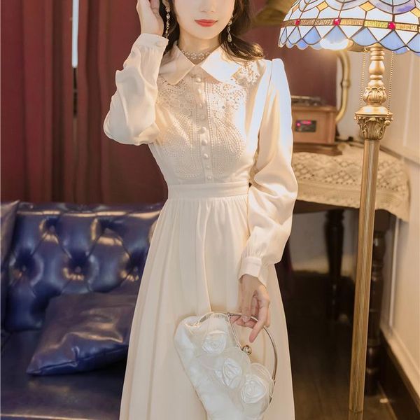 

women 2021 autumn winter fashion elegant vintage dress female long sleeve retro a-line dresses ladies casual party vestidos s993, Black;gray