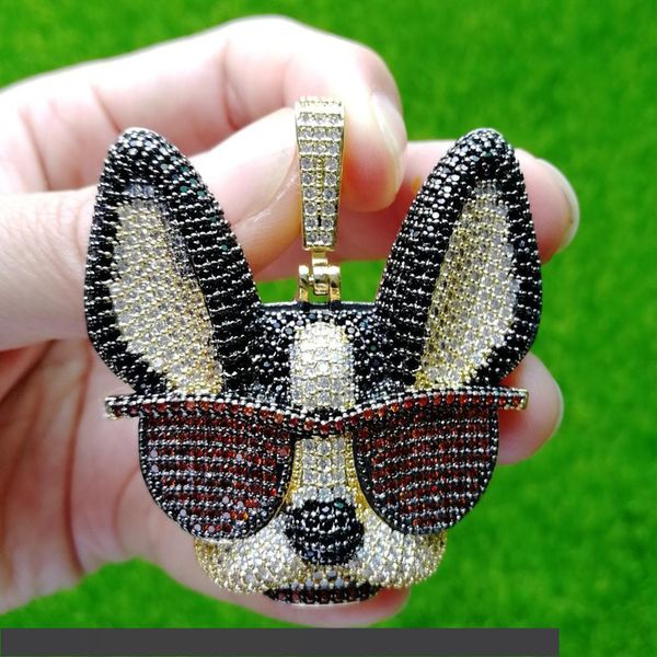 

brass cz large witty dog with glasses pendants iced out hip hop necklace for men and women party jewelry gift cn137, Silver