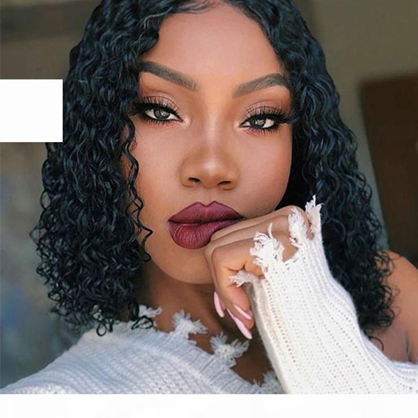 

malaysian kinky curly bob wig 150% remy human hair lace frontal wigs pre plucked with baby short bob human hair wigs, Black;brown