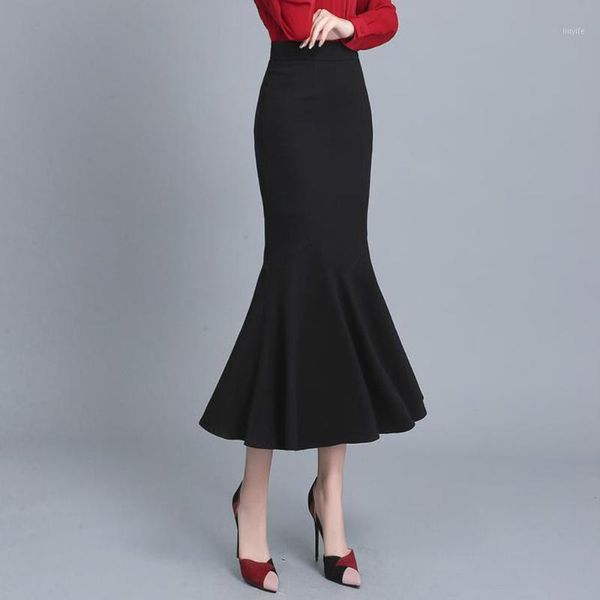 

long black mermaid skirt women high waist slim-fit bodycon fish tail trumpet skirts ankle length clothes ladies office skirt1
