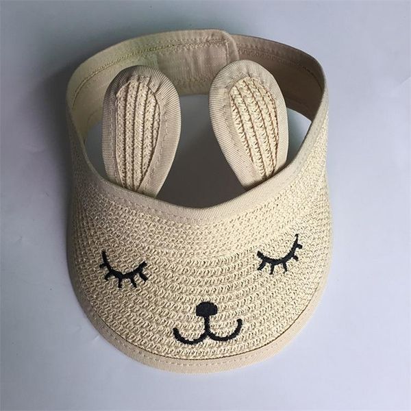 

2-6 years children's beach hat girls boy cute rabbit ears empty summer straw hats kids folding sunshade cap baby sun hat wmtxqx, Black;white