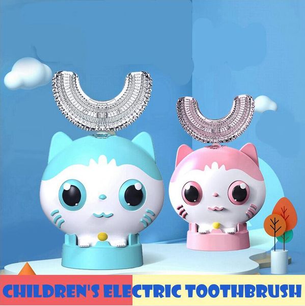 360 Graus Kid escova de dentes elétrica U Shaped USB automática Tooth carregamento Criança Bonito Carton Boca Oral Limpeza Cuidados escova LJJP652