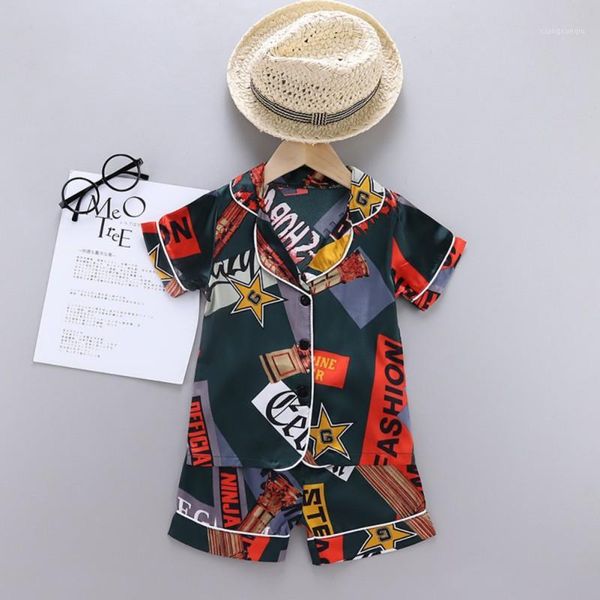 

baby sleepwear kids boys girls pajamas pentagram english print pyjamas set short sleeve blouse +shorts sleepwear pajamas1, Blue;red