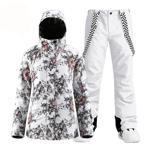 

new smn flower women's snow suit jacket snowboard clothing waterproof costumes winter outdoor ski jackets + snow pants cheap