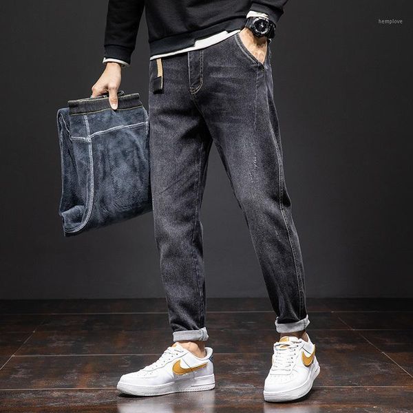 

men's winter harlan jeans 2020 new winter thicker warm black gray jeans plus size1, Blue