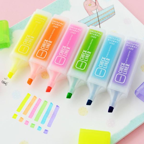 

6pcs jumbo check liner highlighter pen transparent fluorescent colorful ink marker stationery office school art supplies h6646, Black;red