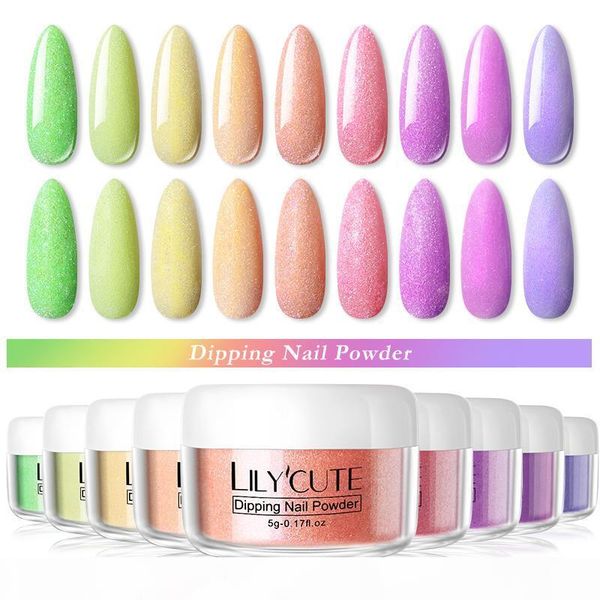 

lilycute 60pcs dipping nail powder set fluorescence glitter nail pigment chrome no need lamp cured gradient art glitter pow, Silver;gold