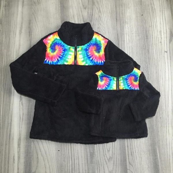 

family matching outfits girlymax fall/winter baby girls mommy coat tie dye black fleece cotton clothes children boutique zipper, Blue