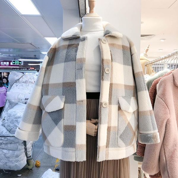 

2020 autumn jackets for women fashion wool blends faux fur coats female jacket winter coat womens loose thick warm1, Black