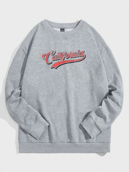 

men letter graphic thermal pullover f43v#, Black