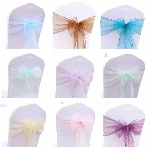 Organza-Stuhl-Schärpe, Schleife für Abdeckung, Bankett, Hochzeit, Party, Veranstaltung, Weihnachten, Dekoration, transparenter Organza-Stoff, Stuhlhussen, Schärpen LLS631-WLL