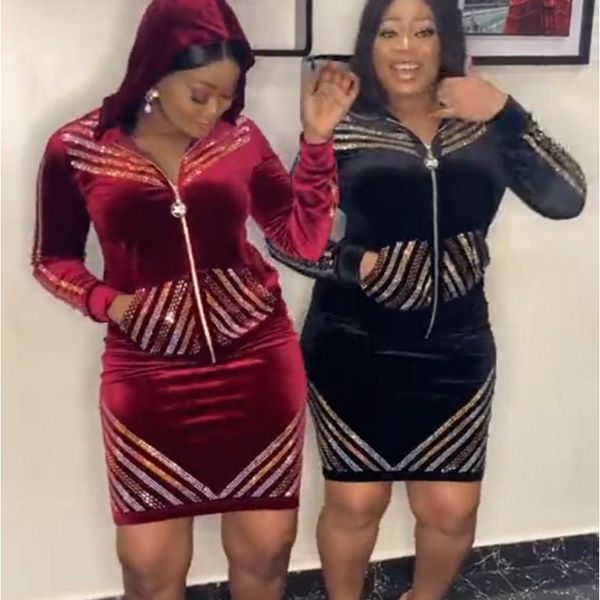 

2 piece women set velvet crop + midi skirt autumn winter dashiki african long sleeve two piece sets outfit africa clothing, Red