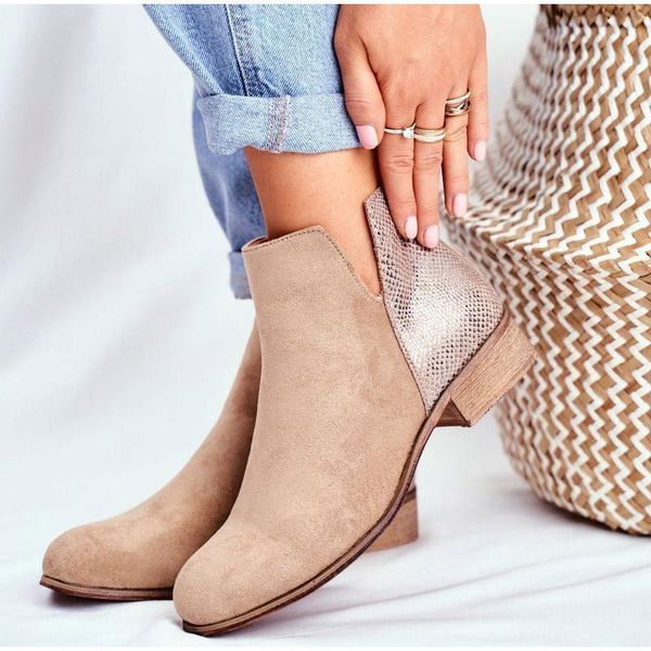 

women boots suede pu leather shoes short zipper low heels ankle ladies pointed toe plus size autumn winter 2020 fashion ladies, Black