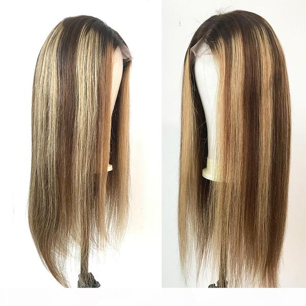 

ombre highlight wig brown honey blonde colored lace front human hair wigs straight full lace wig remy, Black;brown
