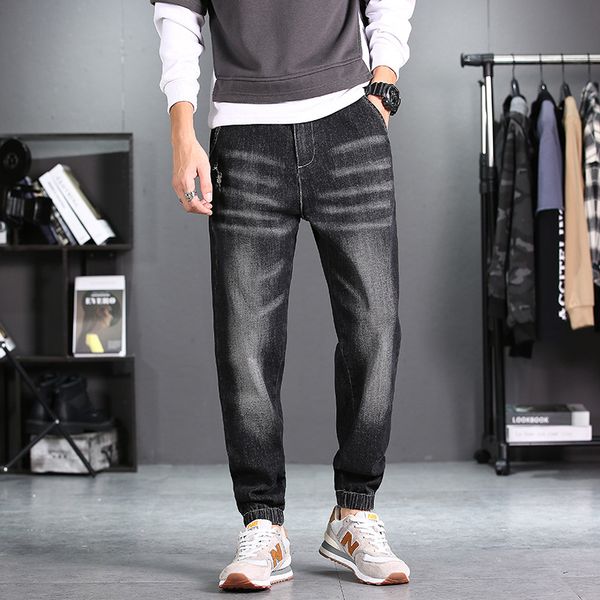 

spring and summer new men's jeans slim-fit elastic beam pants loose fashion holes jeans, Blue