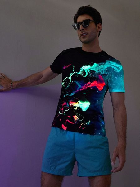 

men reflective print tee 494w#, White;black