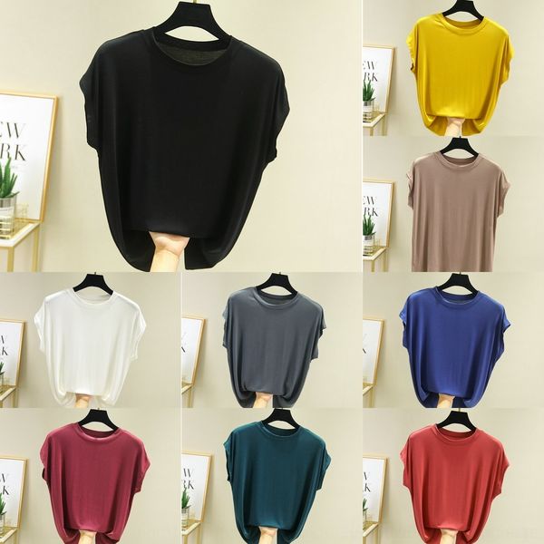 

xefzs модальные рубашки шея top shirtvest цвета рукава футболка женских летние shirtvest большого размер свободно база круглые твердые тонки, White