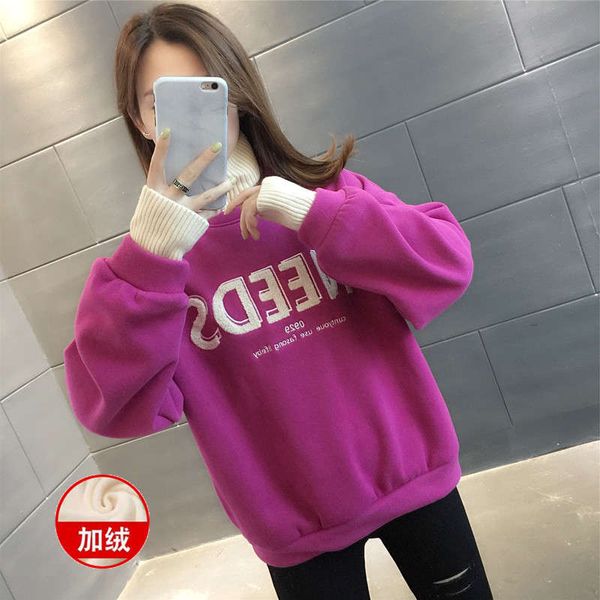 

2020 new winter clothes with plush thickening and loose high collar women's sweater, Black