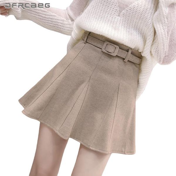 

new arrivals khaki winter wool short pleated skirt women 2020 high waist korean style ladies warm woolen mini skirts, Black