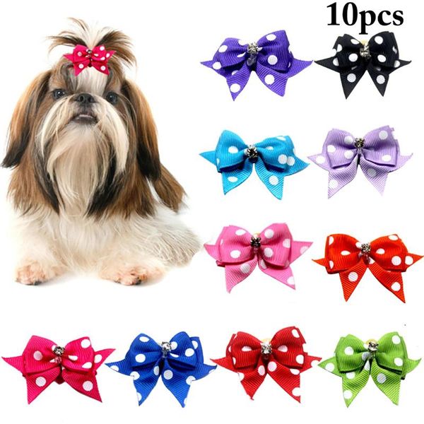 

10pcs dog grooming bows lovely dot cat dog hair bows small pog grooming accessories hair rubber bands pet supplies