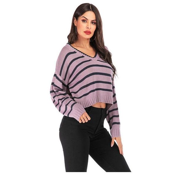 

aecu женщины осенние свитеры и пуловер полосатые v шеи джингеры негабаритный пуловер женский свитер с длинным рукавом потяните femme hiver b, White;black