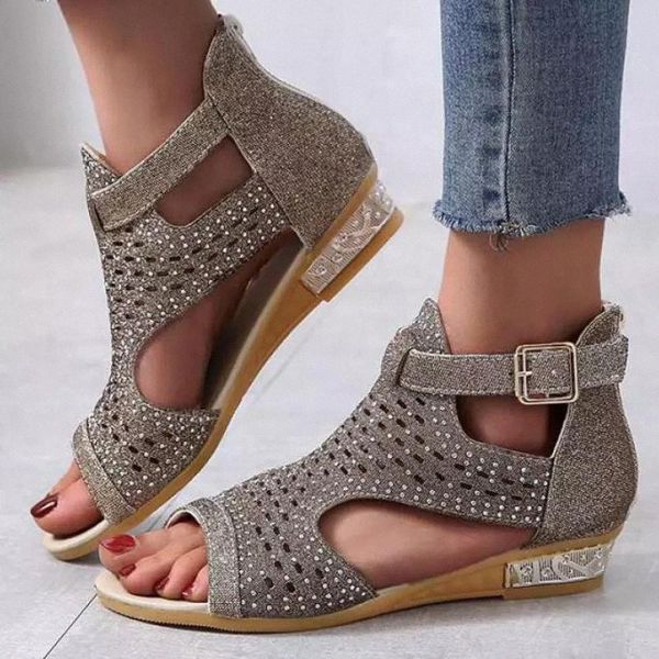 

gladiator woman sandals women's crystal shoes women comofort wedges platform female fashion zip footwear zapatos de mujer 36-43 #3j2f