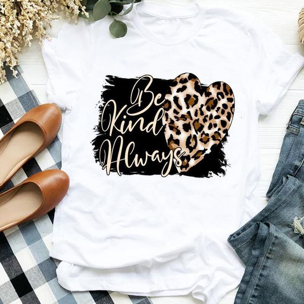 

leopard love print t shirt women short sleeve o neck loose tshirt women tee shirt female clothes camisetas mujer, White