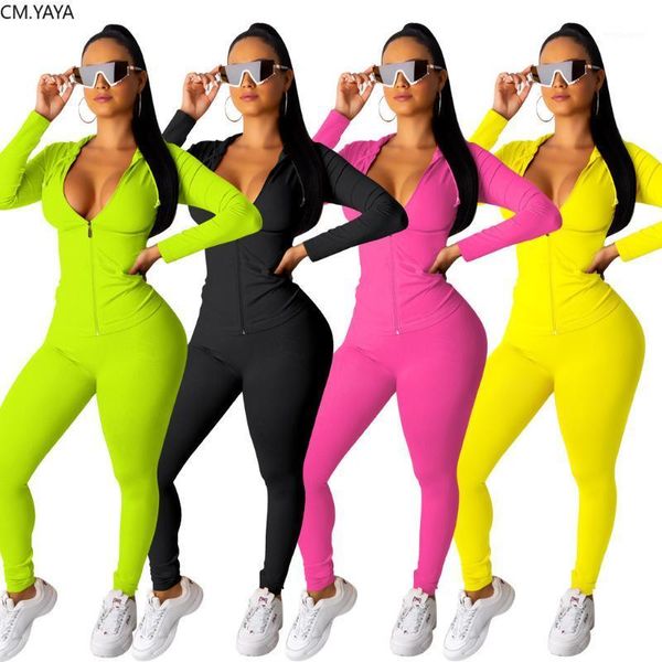 

2019 new autumn women solid zipper up long sleeve trench pencil pants suit two piece set casual sporting tracksuit outfit gl38331, White