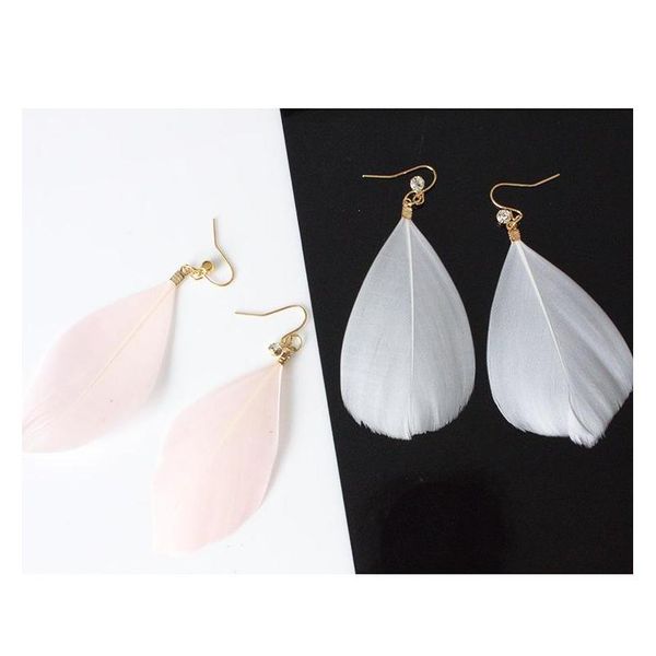 

natural feathers shiny zircon retro earring female feather earrings influx of people exaggerated personality earr sqcwpz homes2007, Silver