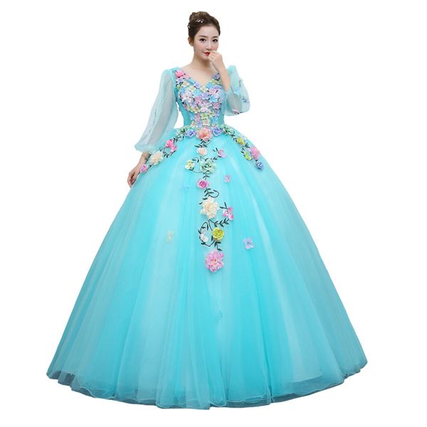 

Quinceanera Dress Full Sleeve V-neck Party Prom Solo Ball Gown Sweet Flower Embroidery Host Quinceanera Dresses, Yellow short
