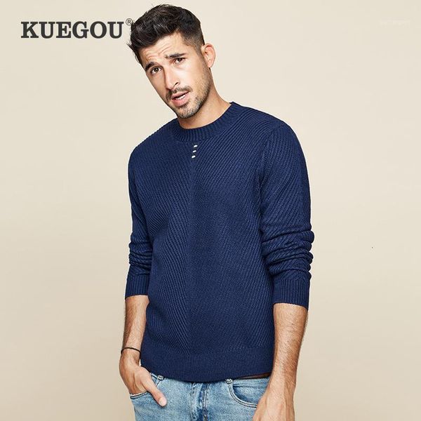 

kuegou 2020 autumn wool patchwork stripe blue sweater men pullover casual jumper male brand knitted korean style clothes 190101, White;black