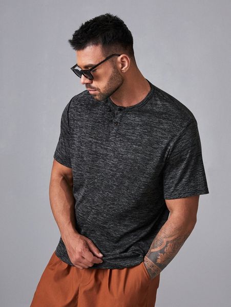 

extended sizes men marled knit tee h77d#, White;black