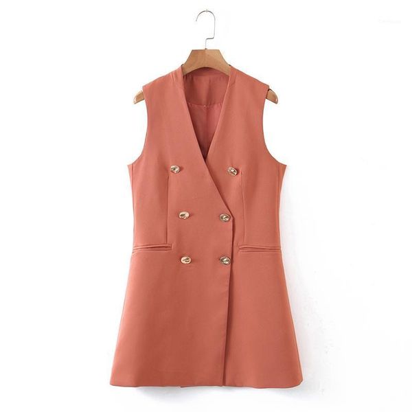 

woman solid long vest coat office ladies waistcoat sleeveless blazer double breasted outwear elegant, Black;white