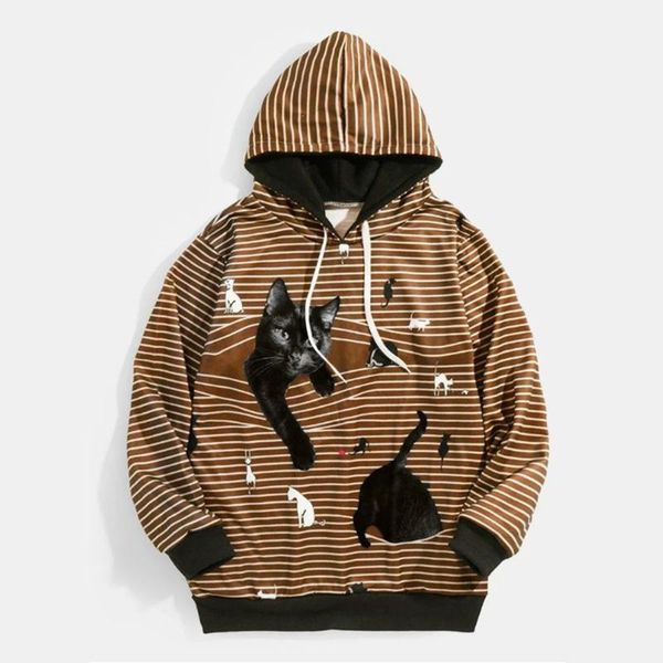 

cysincos black cat printed men hoodies 2020 autumn warm korean loose men's hooded sweatshirts man streetwear casual pullovers1, White;black