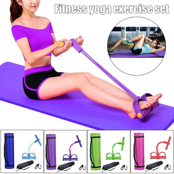 

resistance bands yoga pad mat rope puller set for fitness exercise body training sports h7jp