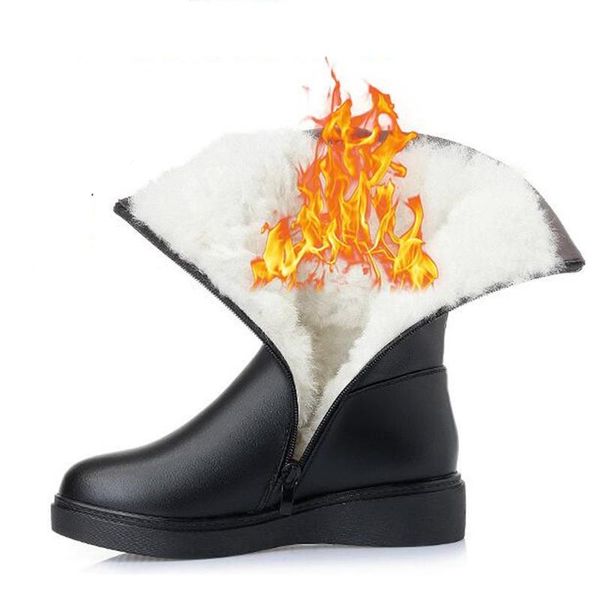 

2020 new warm comfortable plush and wool boots winter full genuine leather boots flat anti-slip women snow, Black