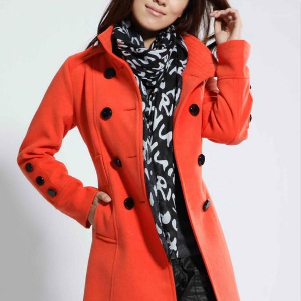 

women's jackets stand collar korean version of the self-cultivation double-breasted coat in long paragraph solid color ladies jacket1, Black;brown