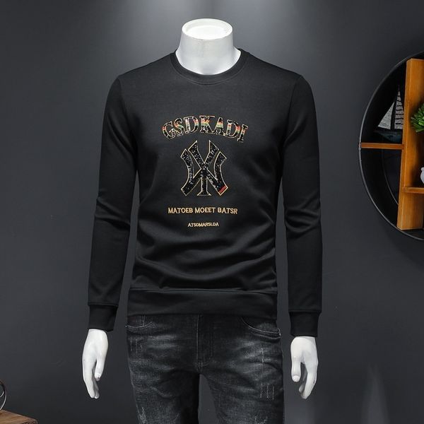 

hqlu8 тонкий длинный рукав письмо вышитые свитер осень шеи мужская фитинг свитер shirtshirt shirtround моды тенденции моды бренда bottome, Black