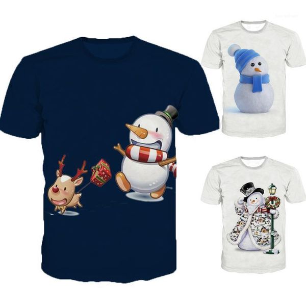 

women's t-shirt christmas snowman 3d printing casual shirt short-sleeved1, White