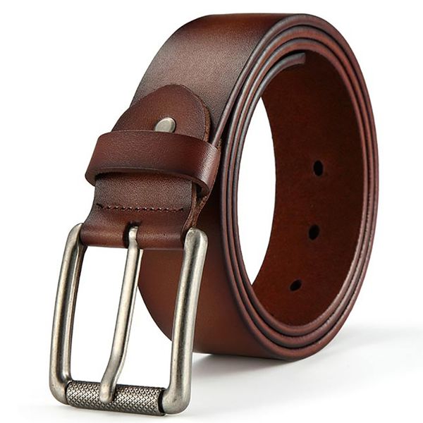 

men causal genuine leather belt men new fashion simple classic vintage style pin buckle male belt 90-125cm 201106, Black;brown