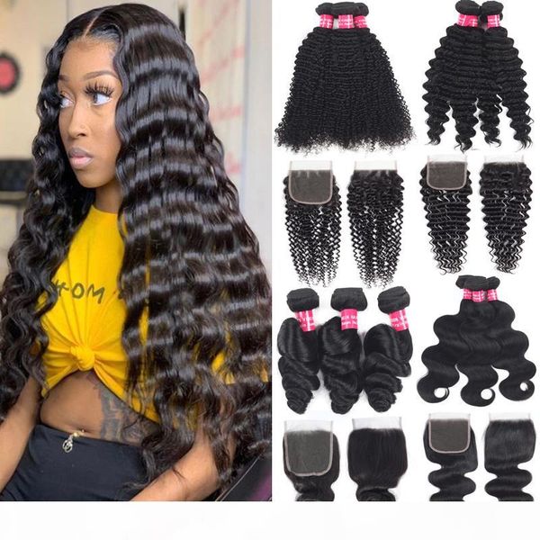 

brazilian remy hair wefts loose deep wave bundles with lace closure unprocessed malaysian peruvian indian virgin human hair extension weave, Black;brown