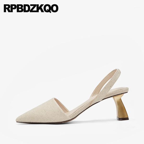 

sandals slingback size 4 34 slip on stiletto fashion shoes 2020 luxury women medium heels beige pumps black pointed toe summer1