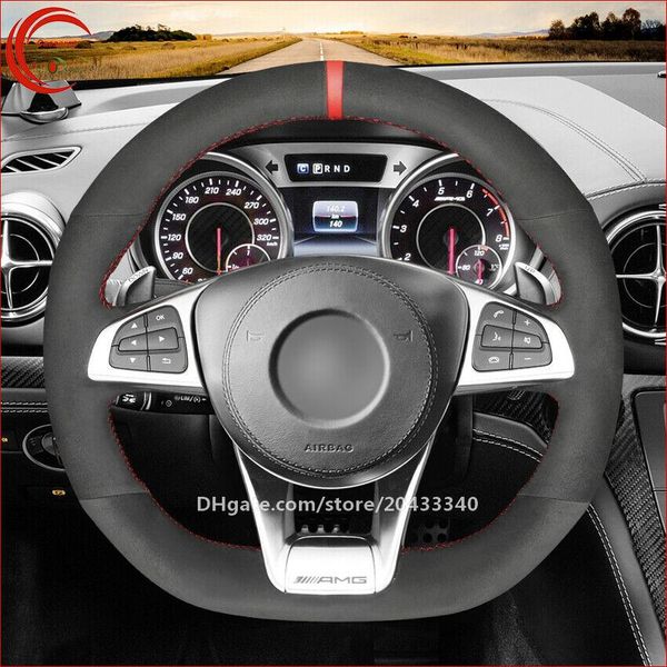 

black suede wrap car steering wheel cover for benz a45 amg c43 c63 amg 2016-18