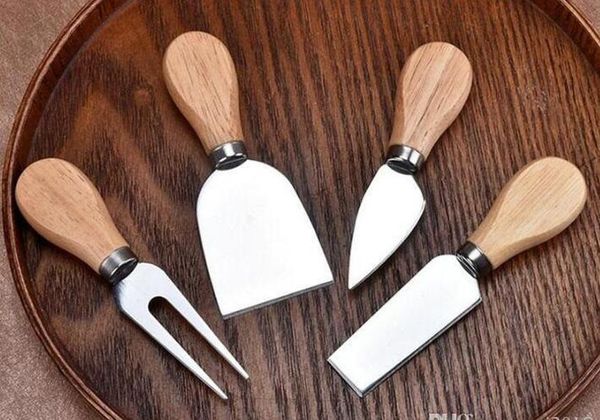

4pcs/set cheese useful tools set oak handle knife fork shovel kit graters for cutting baking chesse bbyhqf warmslove