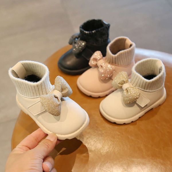 

winter female 0 soft sole 1 baby short one year old toddler sho 2 children princs plush leather cotton boots 3, Black;grey