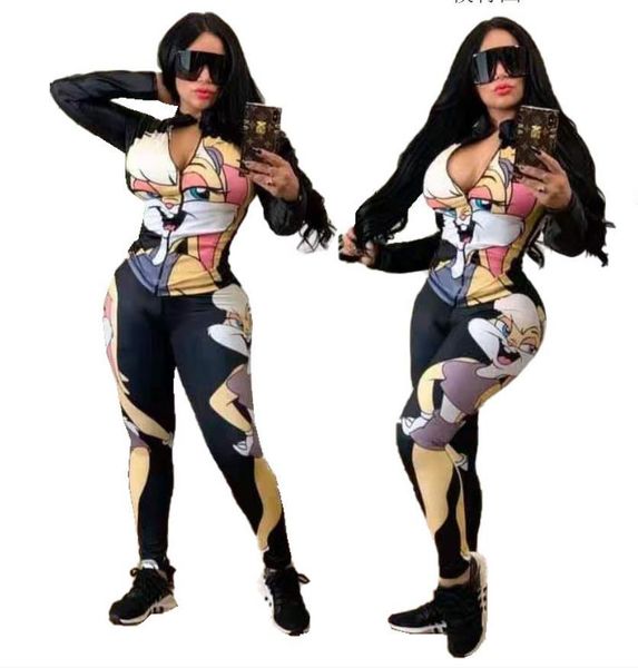 

2020 two piece set tracksuit women clothes letter cartoon printed full sleeve zipper jacket lounge wear outfits matching sets x0923, Gray