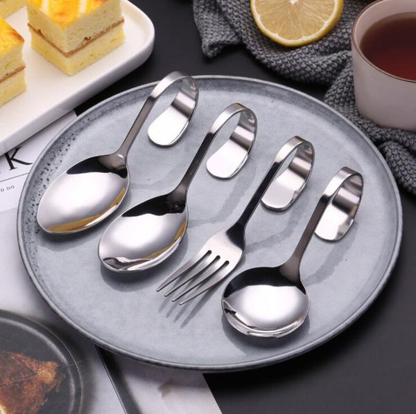 Aço inoxidável Curta de talheres Creative Creative Curved Handle Cutlery Bent Fork Talheres para Sobremesa Acessórios de Cozinha LXL1201