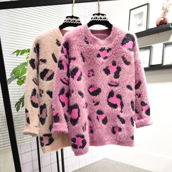 

autumn winter new women hairy sweater loose leopard print outerwear long sleeve 4011021, White;black