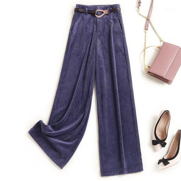

fashion winter thicken women loose pants elegant lady wide leg office work corduroy trousers1, Black;white